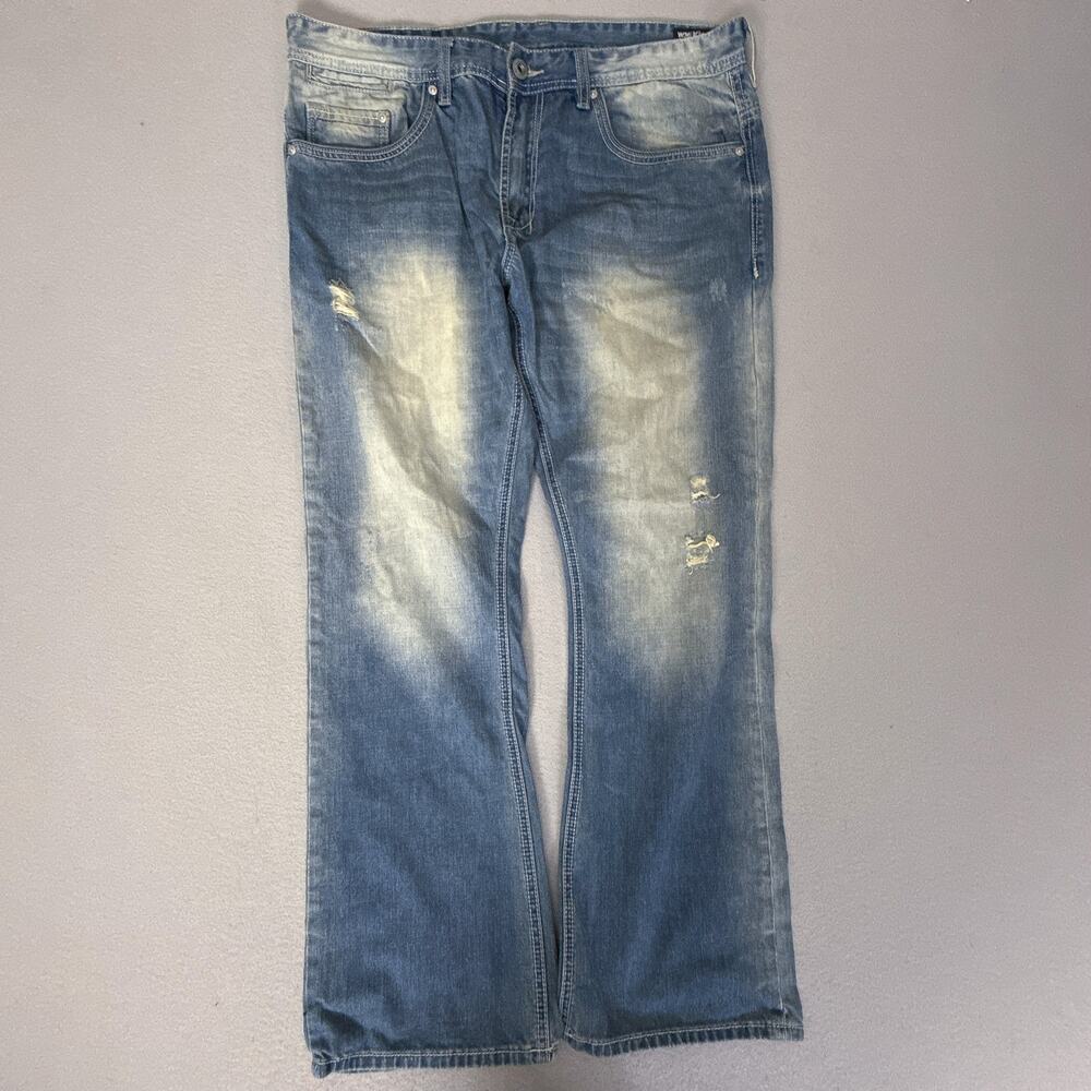 Buffalo David Bitton King Slim Boot Jeans Mens 36x30 Light Wash Distressed